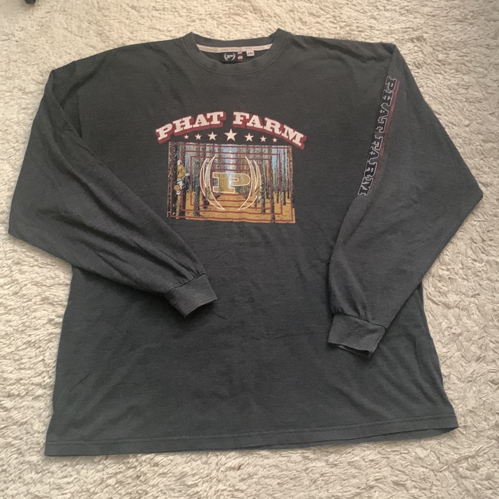 VINTAGE 90s Phat Farm Gray Long Sleeve Graphic T-Shirt